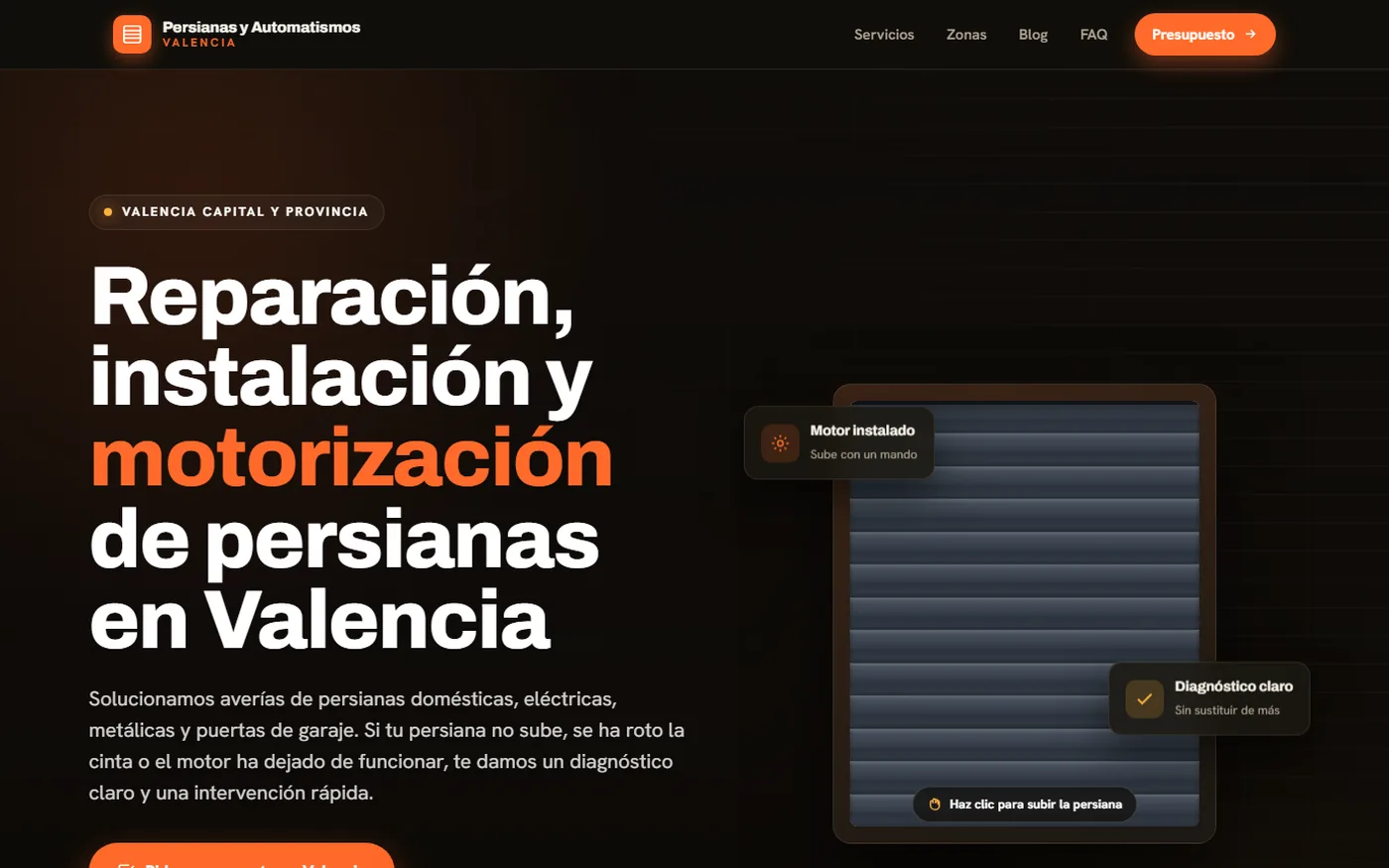 Captura del proyecto web de Persianas y Automatismos Valencia